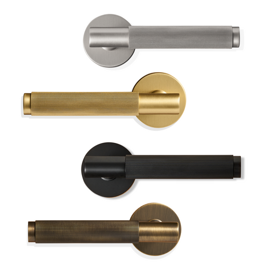 MARBELLA / Knurled Brass Lever Handle & Lock Set