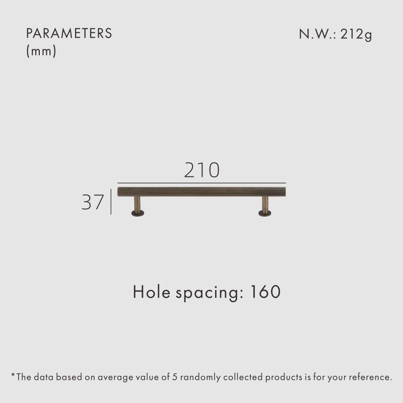 Linear knurled brass pull handle 210mm length in antique brass