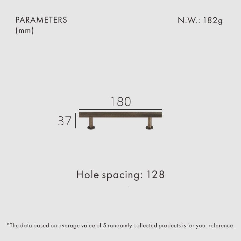 Linear knurled brass pull handle 180mm length in antique brass