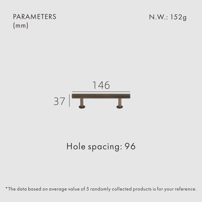 Linear knurled brass pull handle 146mm length in antique brass