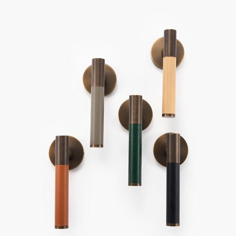AMINTA / SOLID BRASS & LEATHER / DOOR HANDLES - Handle Shop Couture