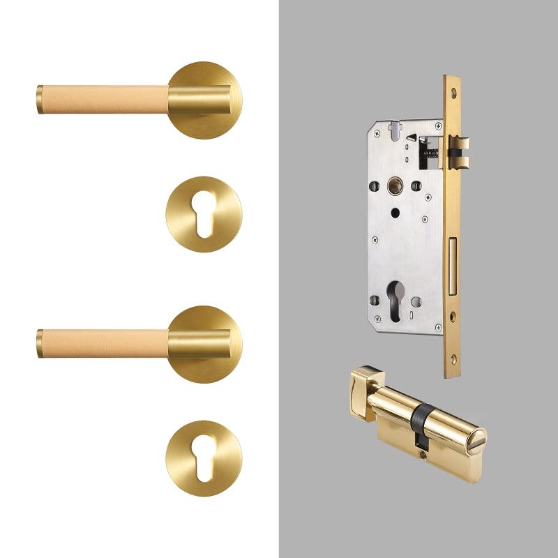 AMINTA / SOLID BRASS & LEATHER / DOOR HANDLES - Handle Shop Couture