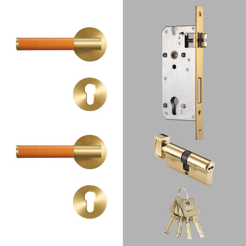 AMINTA / SOLID BRASS & LEATHER / DOOR HANDLES - Handle Shop Couture