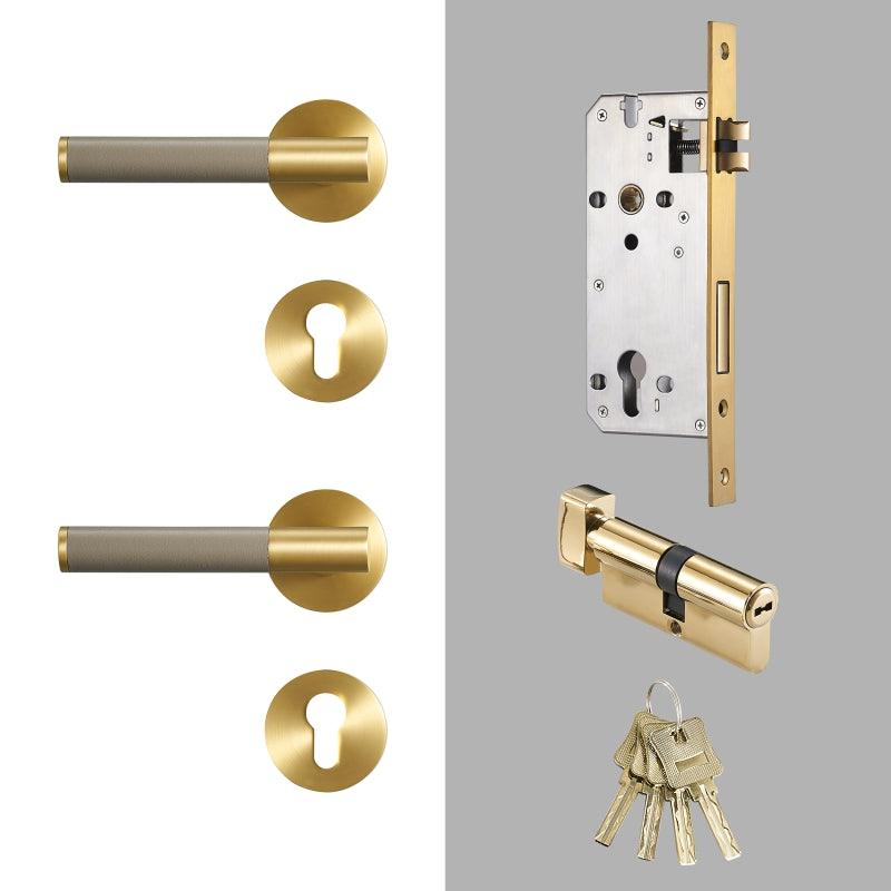 AMINTA / SOLID BRASS & LEATHER / DOOR HANDLES - Handle Shop Couture
