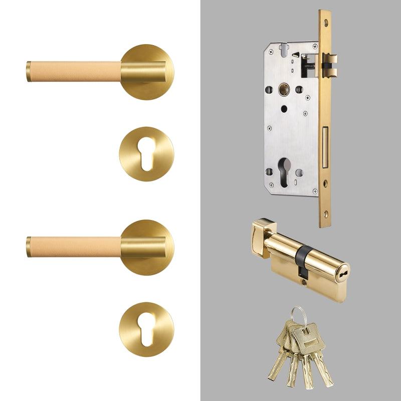 AMINTA / SOLID BRASS & LEATHER / DOOR HANDLES - Handle Shop Couture
