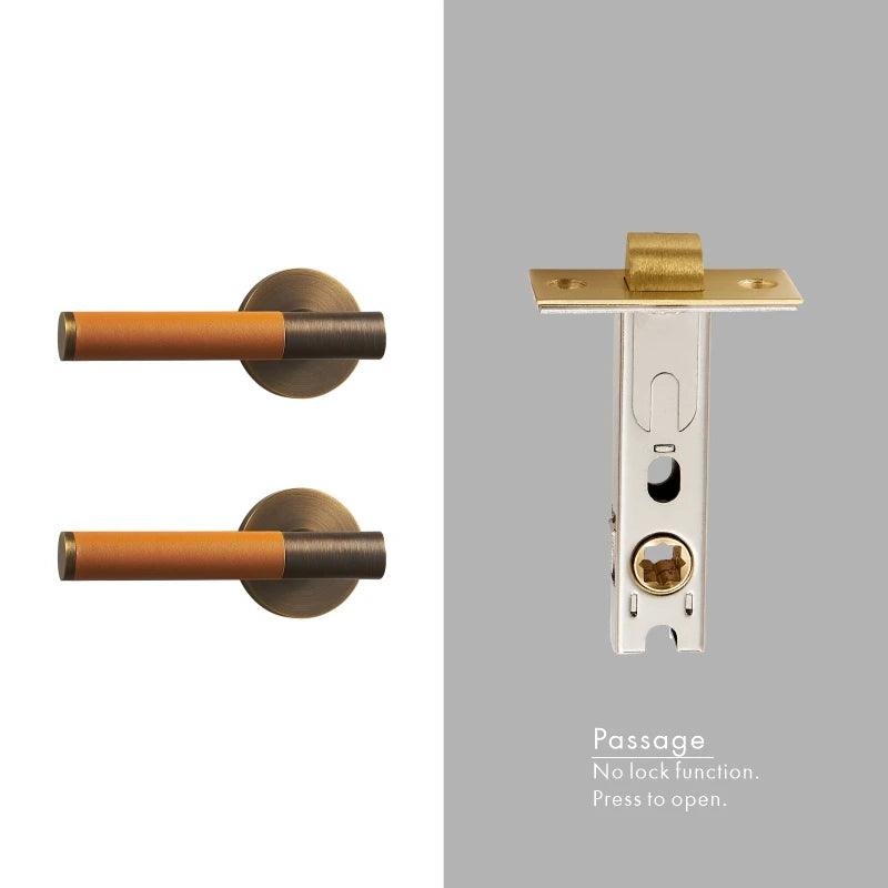 AMINTA / SOLID BRASS & LEATHER / DOOR HANDLES - Handle Shop Couture