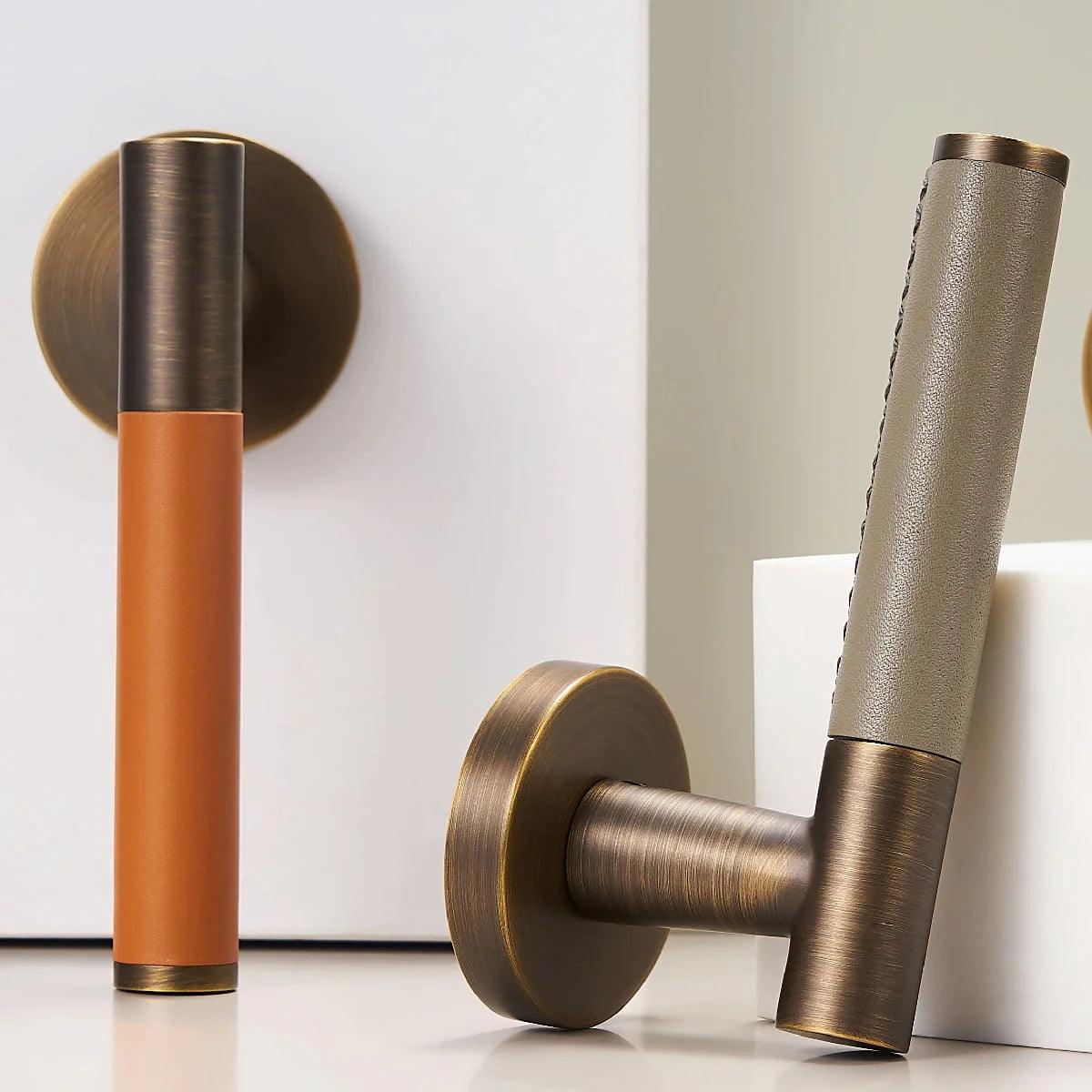 AMINTA / SOLID BRASS & LEATHER / DOOR HANDLES - Handle Shop Couture