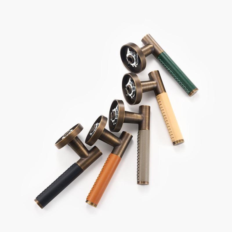 AMINTA / SOLID BRASS & LEATHER / DOOR HANDLES - Handle Shop Couture