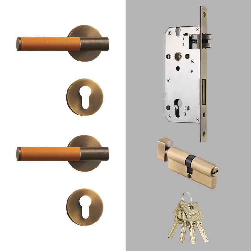 AMINTA / SOLID BRASS & LEATHER / DOOR HANDLES - Handle Shop Couture