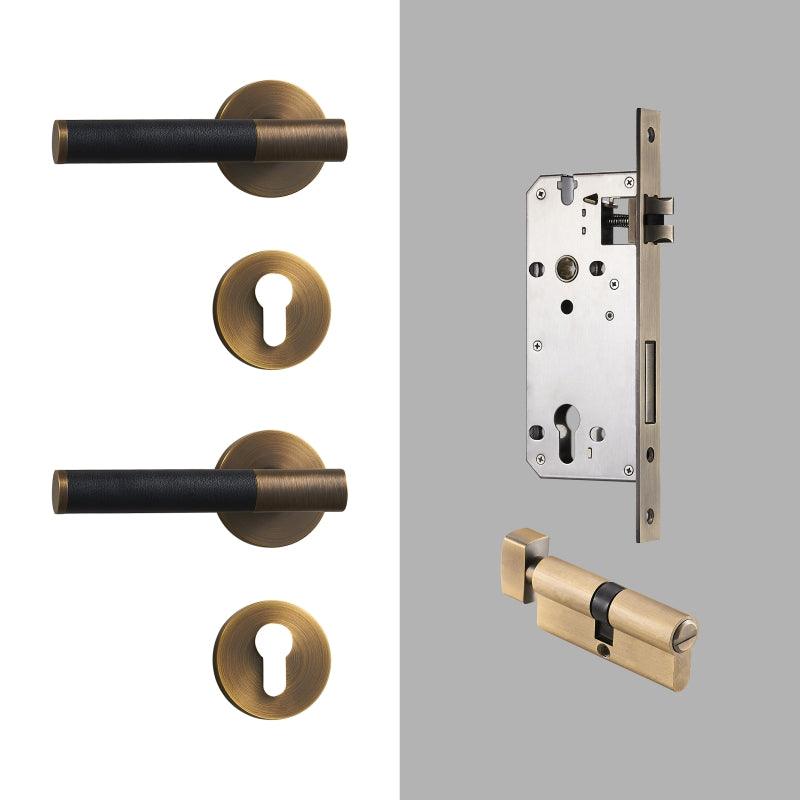 AMINTA / SOLID BRASS & LEATHER / DOOR HANDLES - Handle Shop Couture