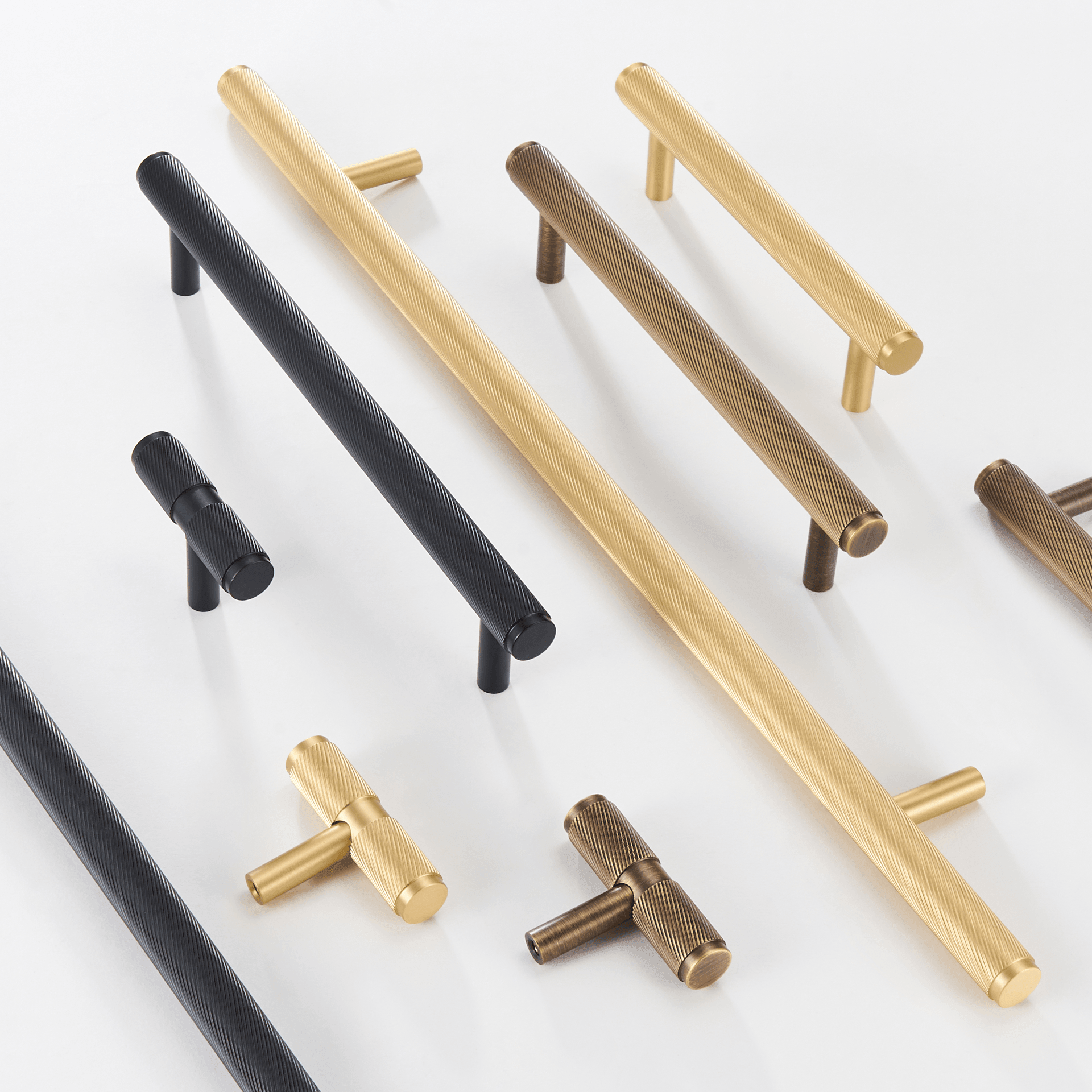 FARO / SOLID BRASS HANDLES / SWIRLED KNURL - Handle Shop Couture