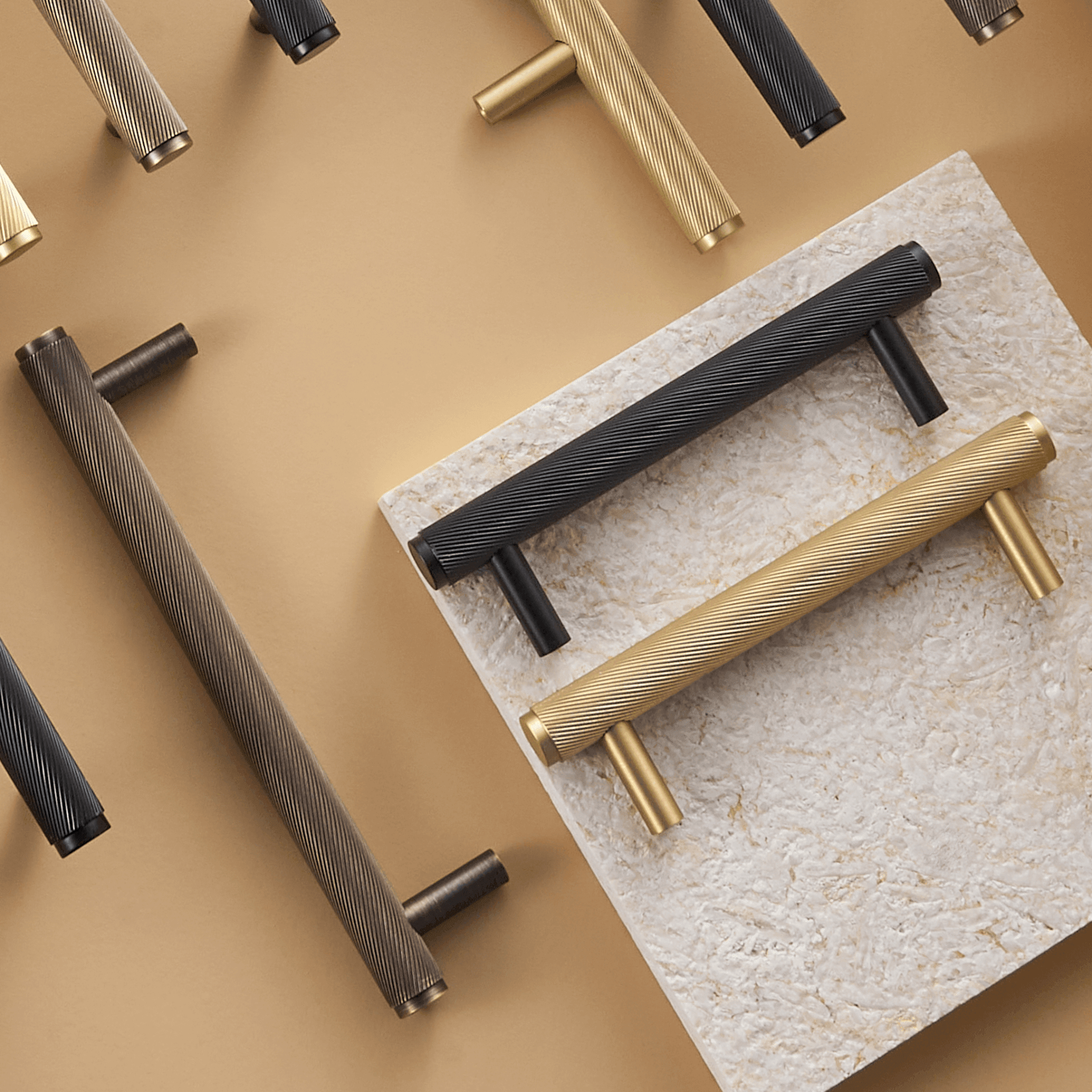 FARO / SOLID BRASS HANDLES / SWIRLED KNURL - Handle Shop Couture