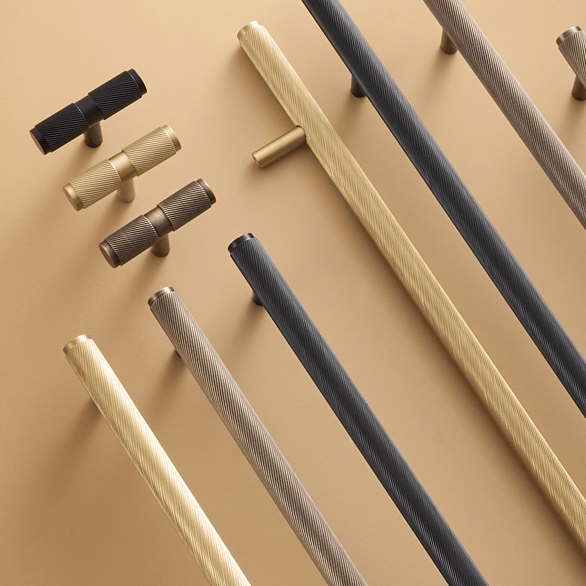 FARO / SOLID BRASS HANDLES / SWIRLED KNURL - Handle Shop Couture