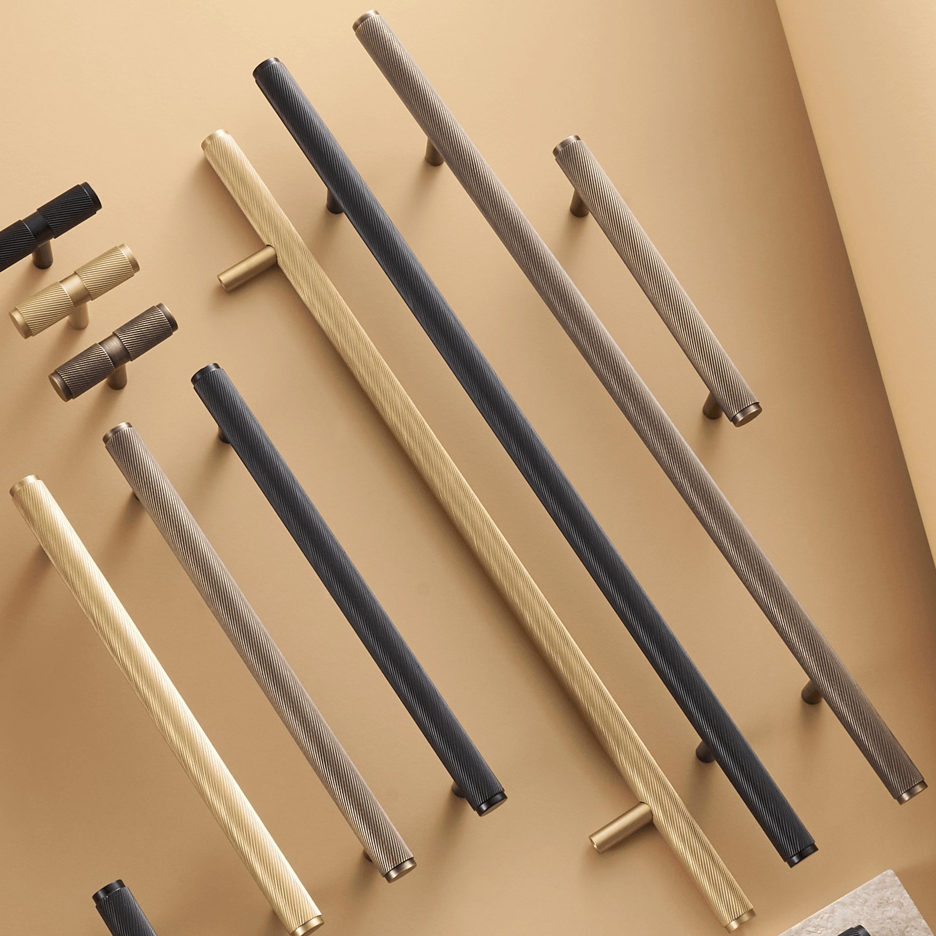 FARO / SOLID BRASS HANDLES / SWIRLED KNURL - Handle Shop Couture