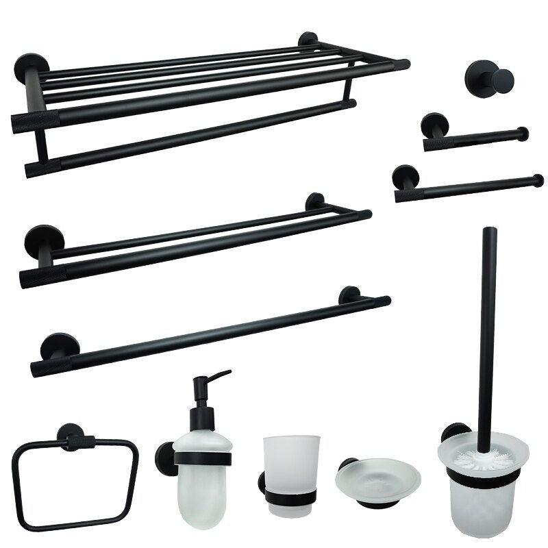 KOS / BATHROOM HARDWARE SET / KNURLED / MATTE BLACK - Handle Shop Couture