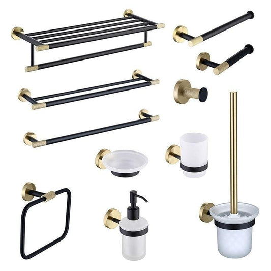 KOS / BATHROOM HARDWARE SET / KNURLED / POLISHED GOLD & MATTE BLACK - Handle Shop Couture
