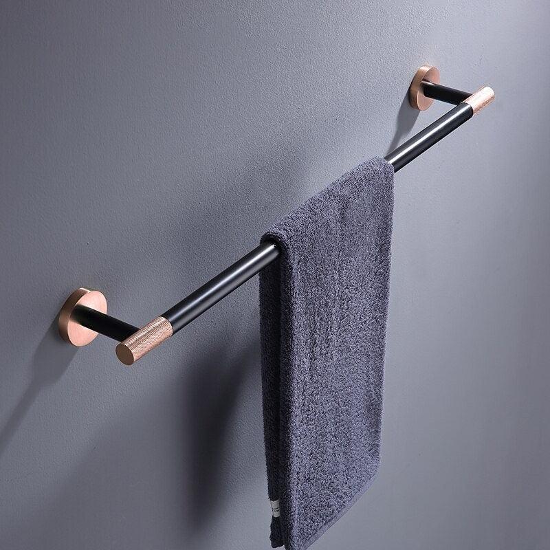 KOS / BATHROOM HARDWARE SET / KNURLED / ROSE GOLD & MATTE BLACK - Handle Shop Couture