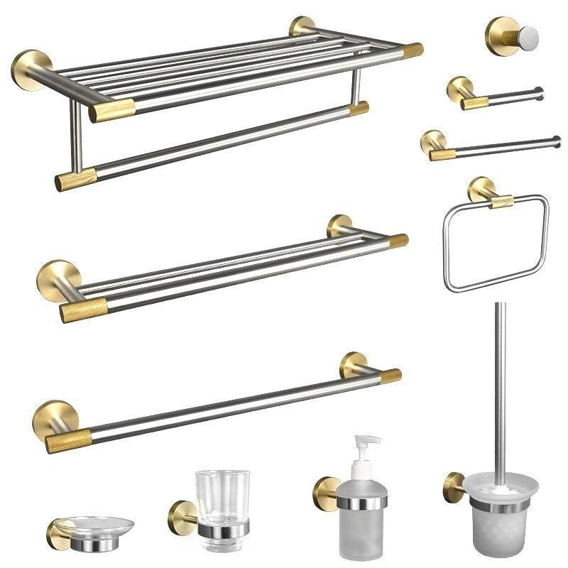 KOS / KNURLED BATHROOM HARDWARE / BRUSHED STAINLESS STEEL & SATIN GOLD - Handle Shop Couture