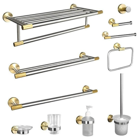 KOS / KNURLED BATHROOM HARDWARE / BRUSHED STAINLESS STEEL & SATIN GOLD - Handle Shop Couture