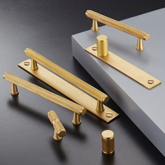 PORTA / SOLID BRASS HANDLE WITH BACKPLATE / KNURLED - Handle Shop Couture
