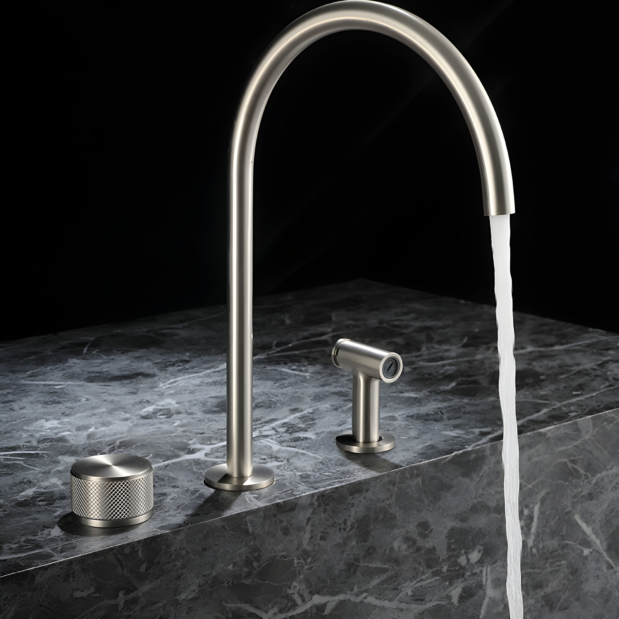 SENSIAL / Knurled Brass Kitchen Tap Faucet & Sprayer