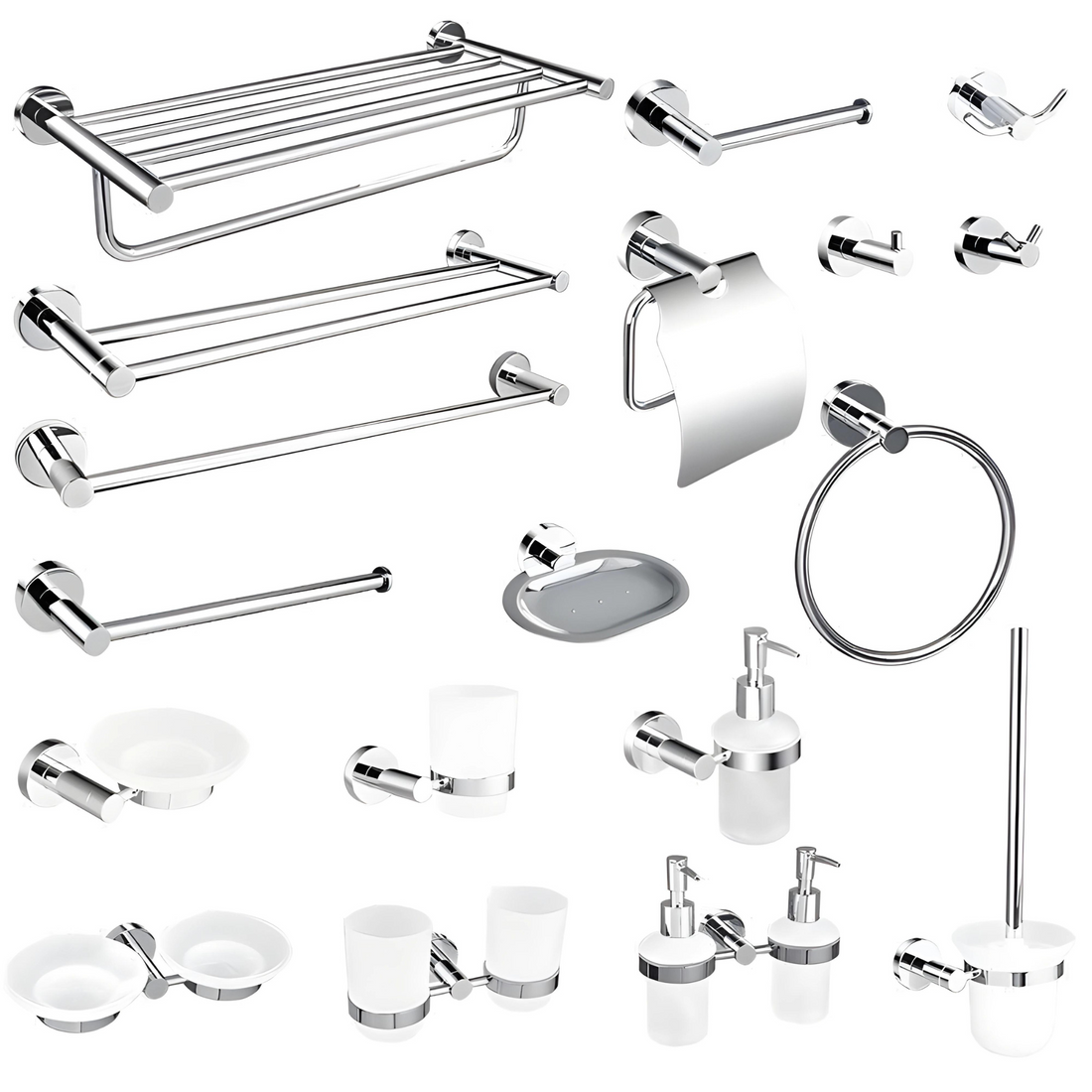 Conjunto de acessórios de casa de banho / Aço inoxidável / Cromado