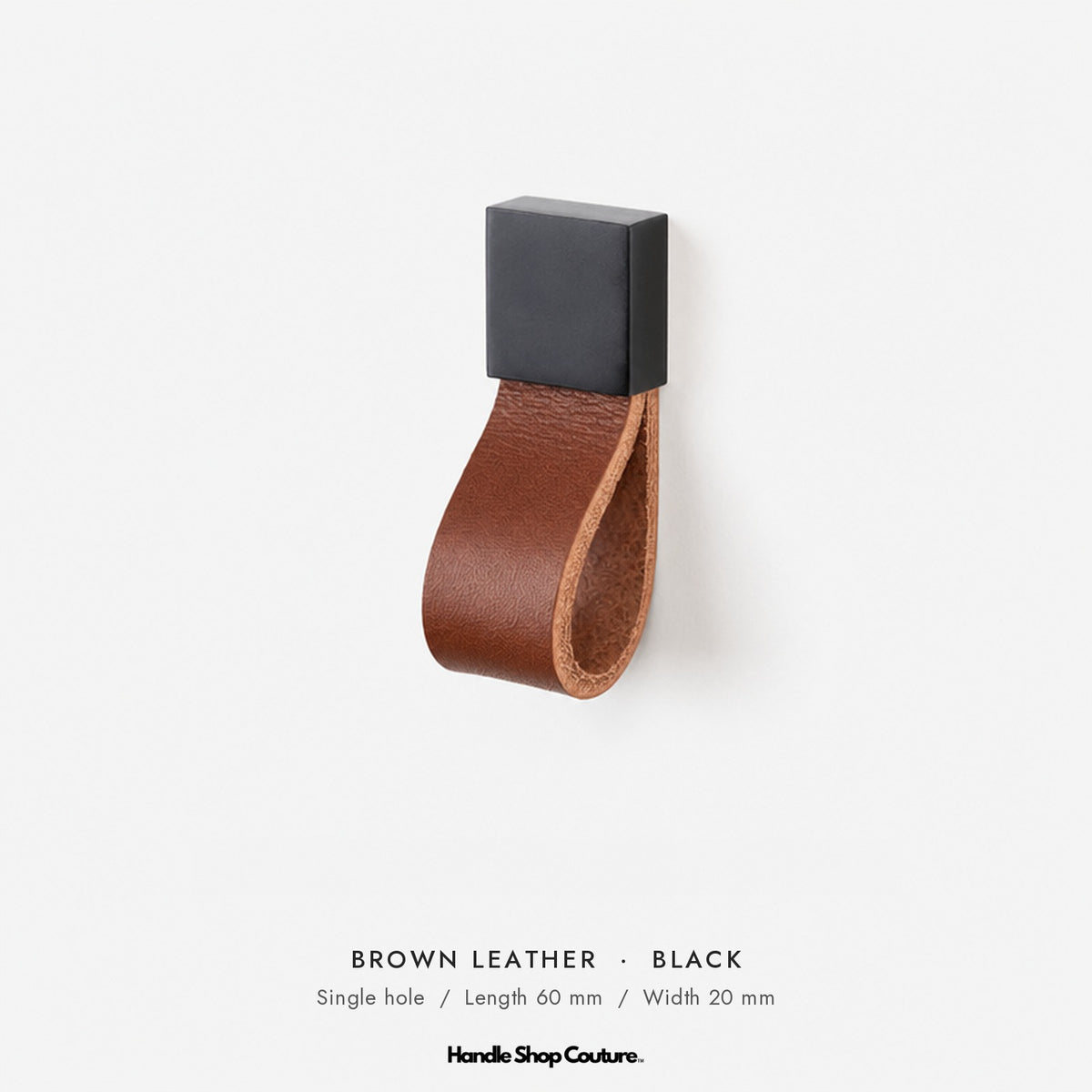 ALEMAGOU leather cabinet knob, Brown leather with black fitting
