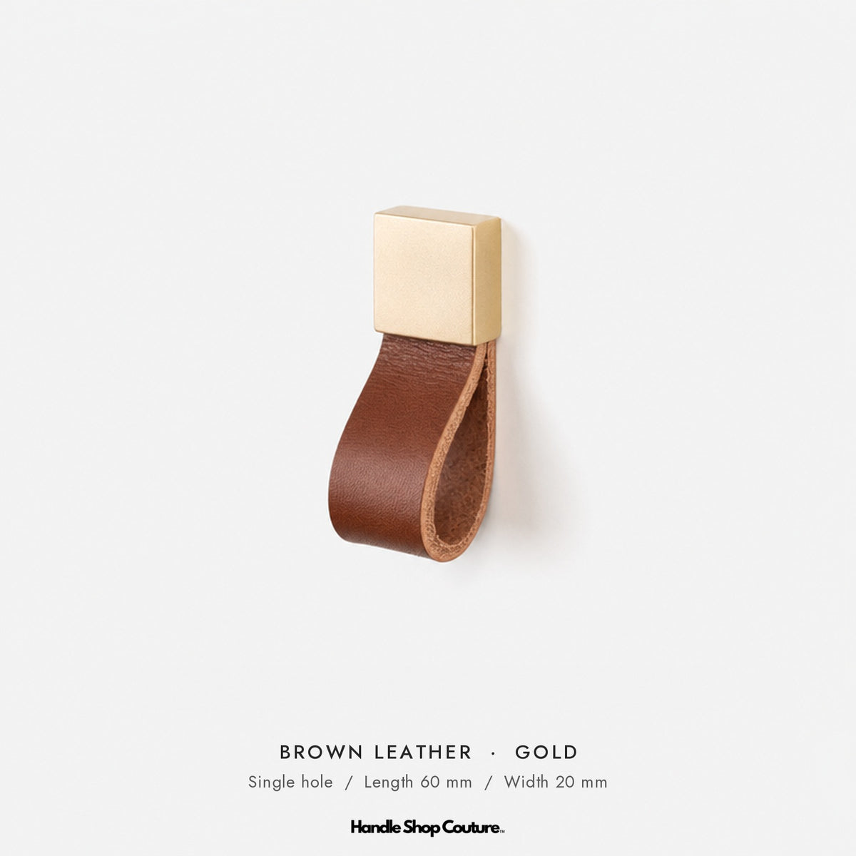 ALEMAGOU leather cabinet knob, Brown leather with gold fitting