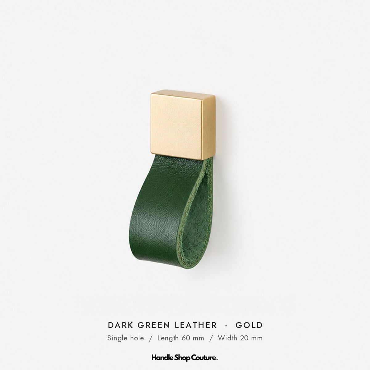 ALEMAGOU leather cabinet knob, Dark Green leather with gold fitting