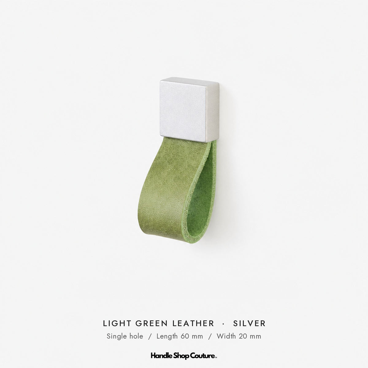 ALEMAGOU leather cabinet knob, Light Green leather with silver fitting