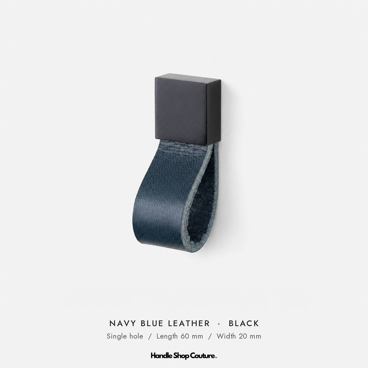ALEMAGOU leather cabinet knob, Navy Blue leather with black fitting