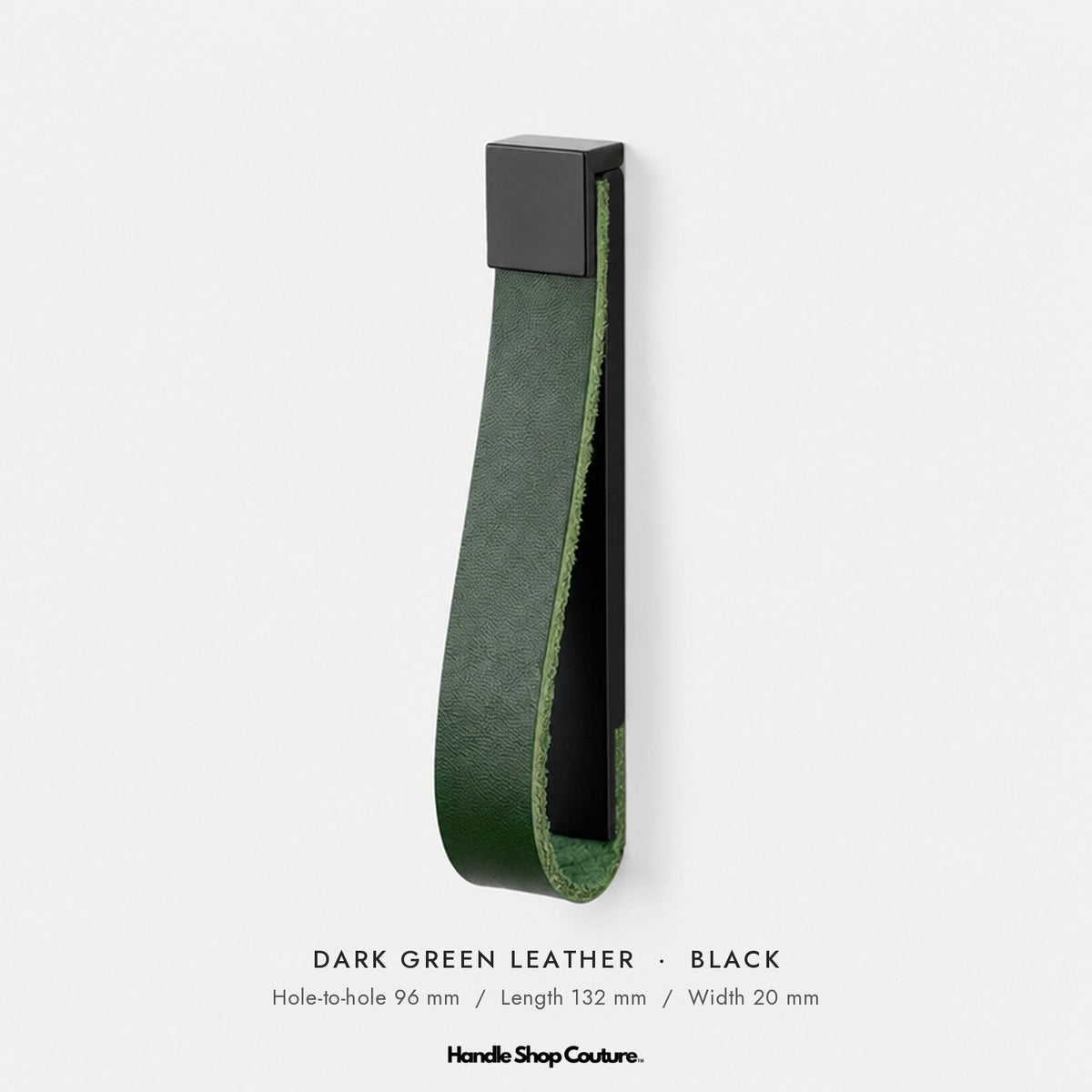 ALEMAGOU leather pull handle, Dark Green leather with black fitting