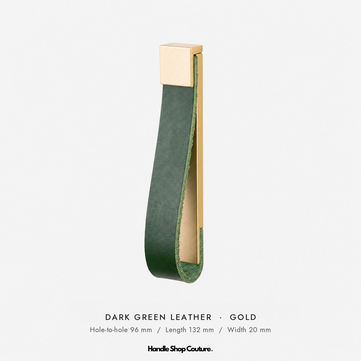 ALEMAGOU leather pull handle, Dark Green leather with gold fitting
