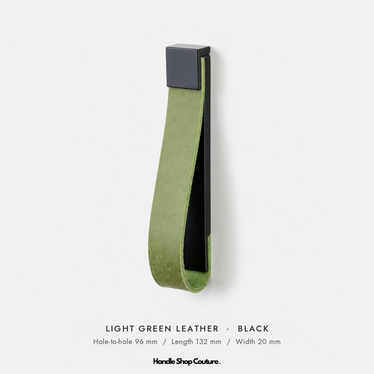 ALEMAGOU leather pull handle, Light Green leather with black fitting