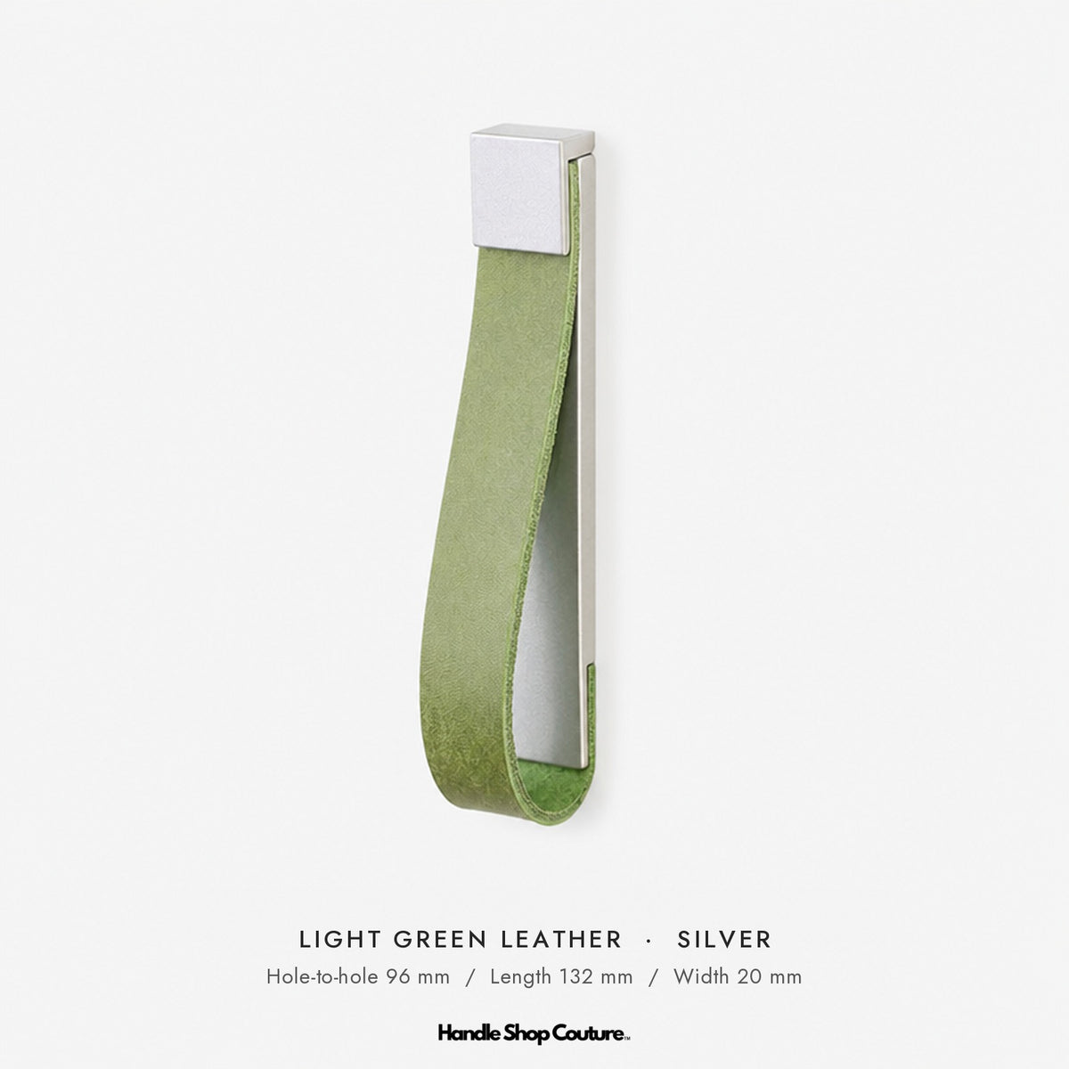 ALEMAGOU leather pull handle, Light Green leather with silver fitting