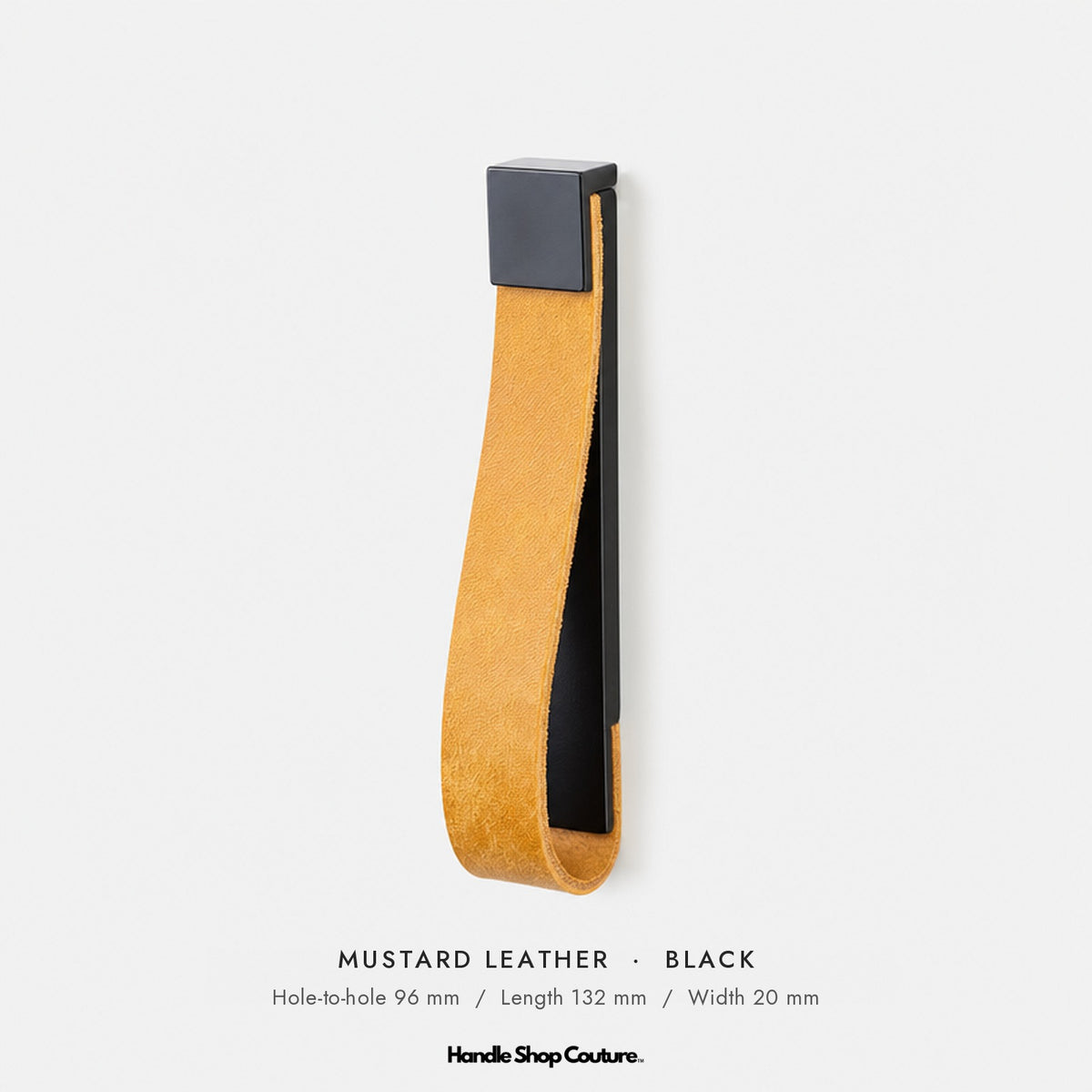 ALEMAGOU leather pull handle, Mustard leather with black fitting