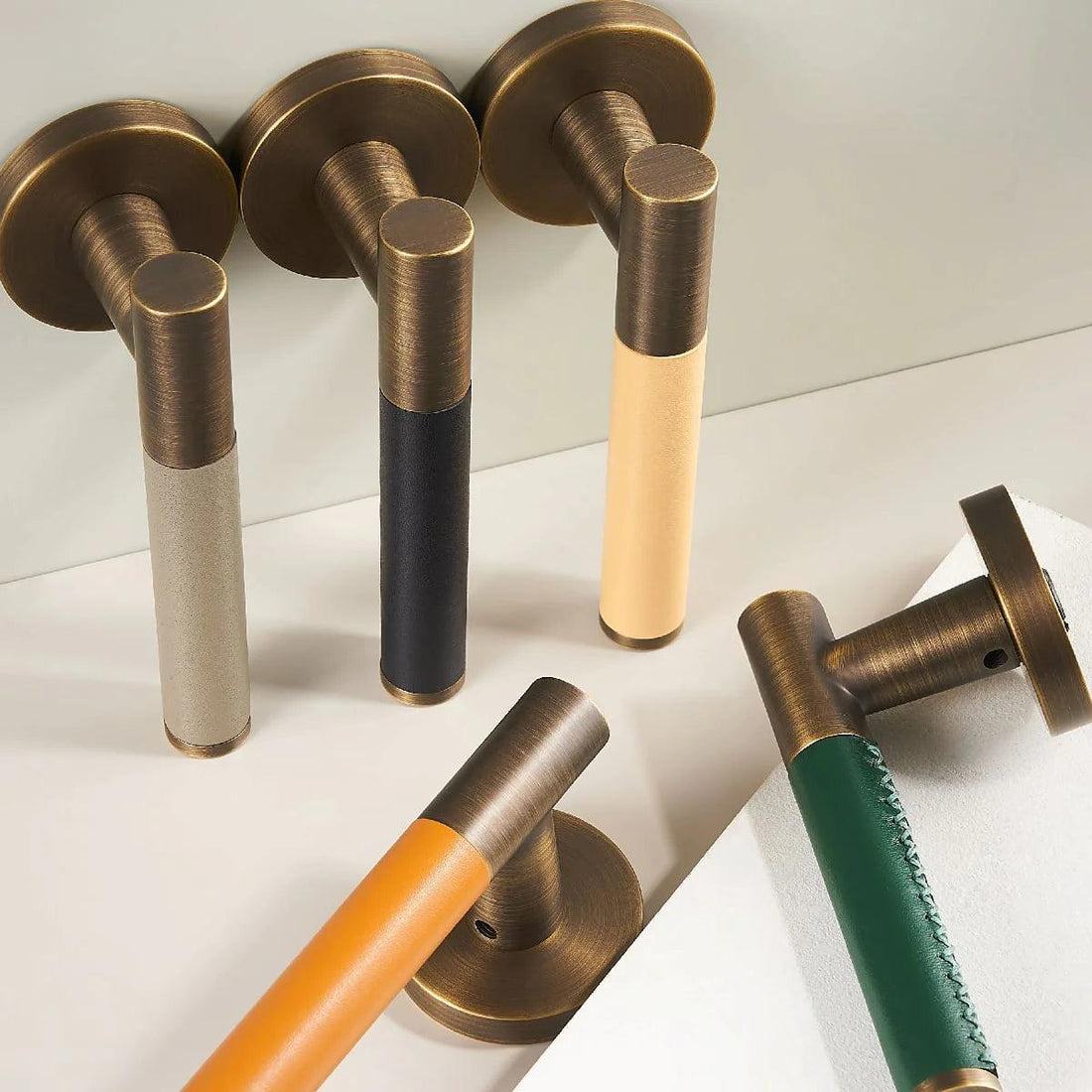 AMINTA / SOLID BRASS & LEATHER / DOOR HANDLES - Handle Shop Couture 
