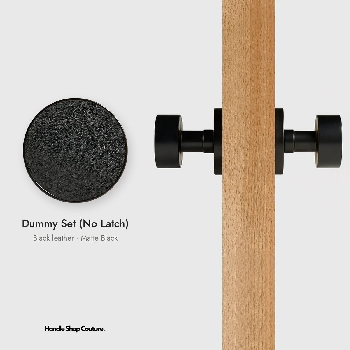 AMORGOS leather door knob set in Matte Black with black leather, Dummy Set (No Latch)