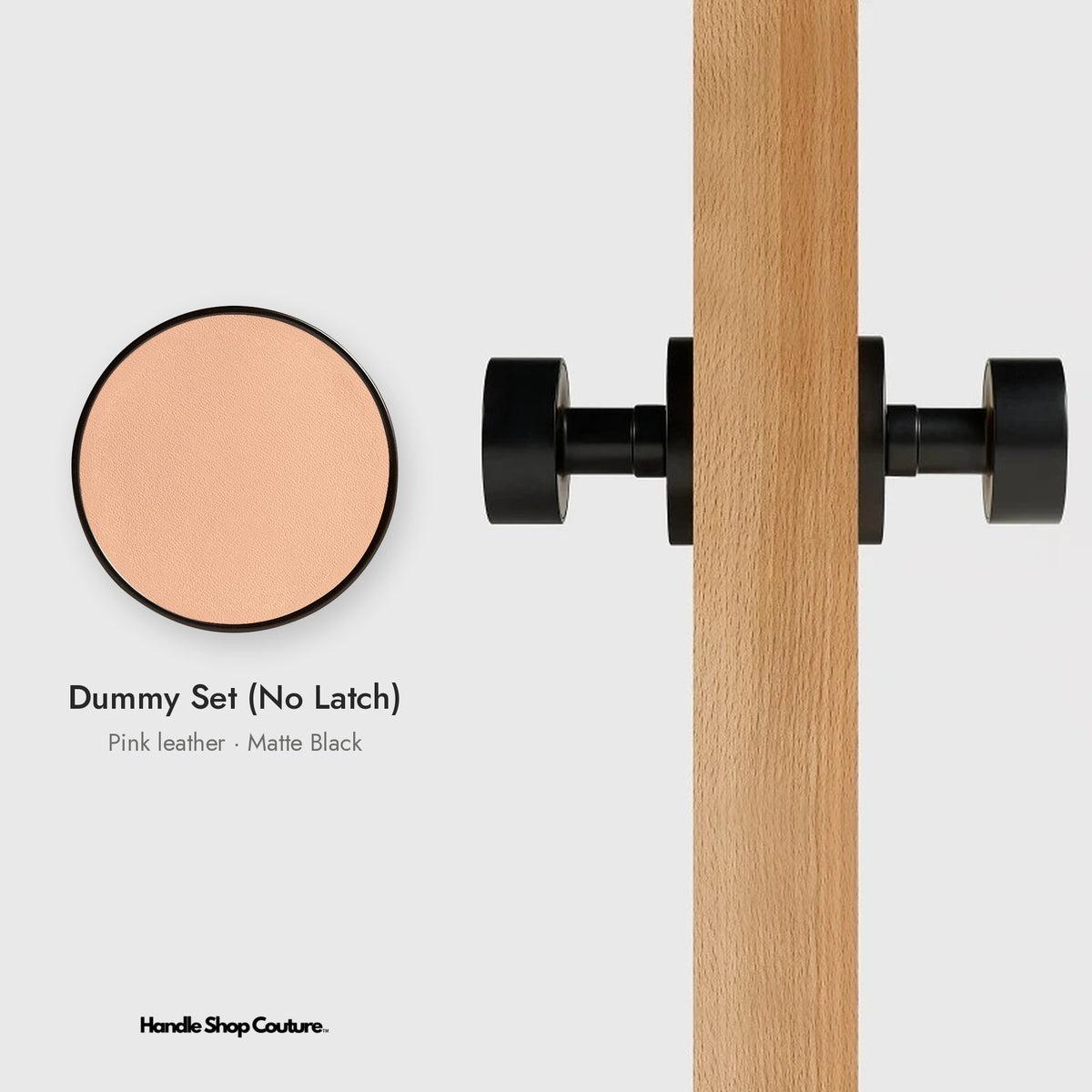 AMORGOS leather door knob set in Matte Black with pink leather, Dummy Set (No Latch)