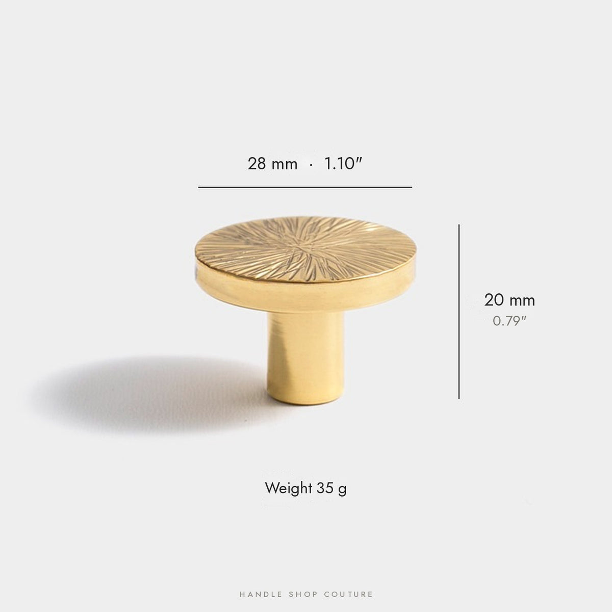 ARTEM medium knob in polished brass, 28 mm diameter, 20 mm high, 35 g