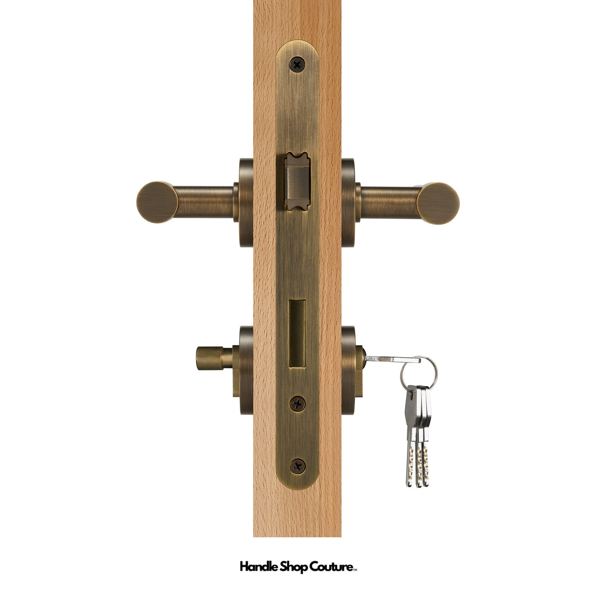 DELOS lever handle, Antique Brass, Entry Set (Keys)