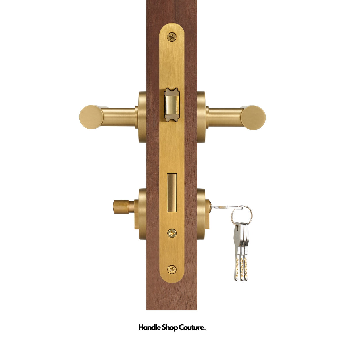 DELOS lever handle, Satin Brass, Entry Set (Keys)