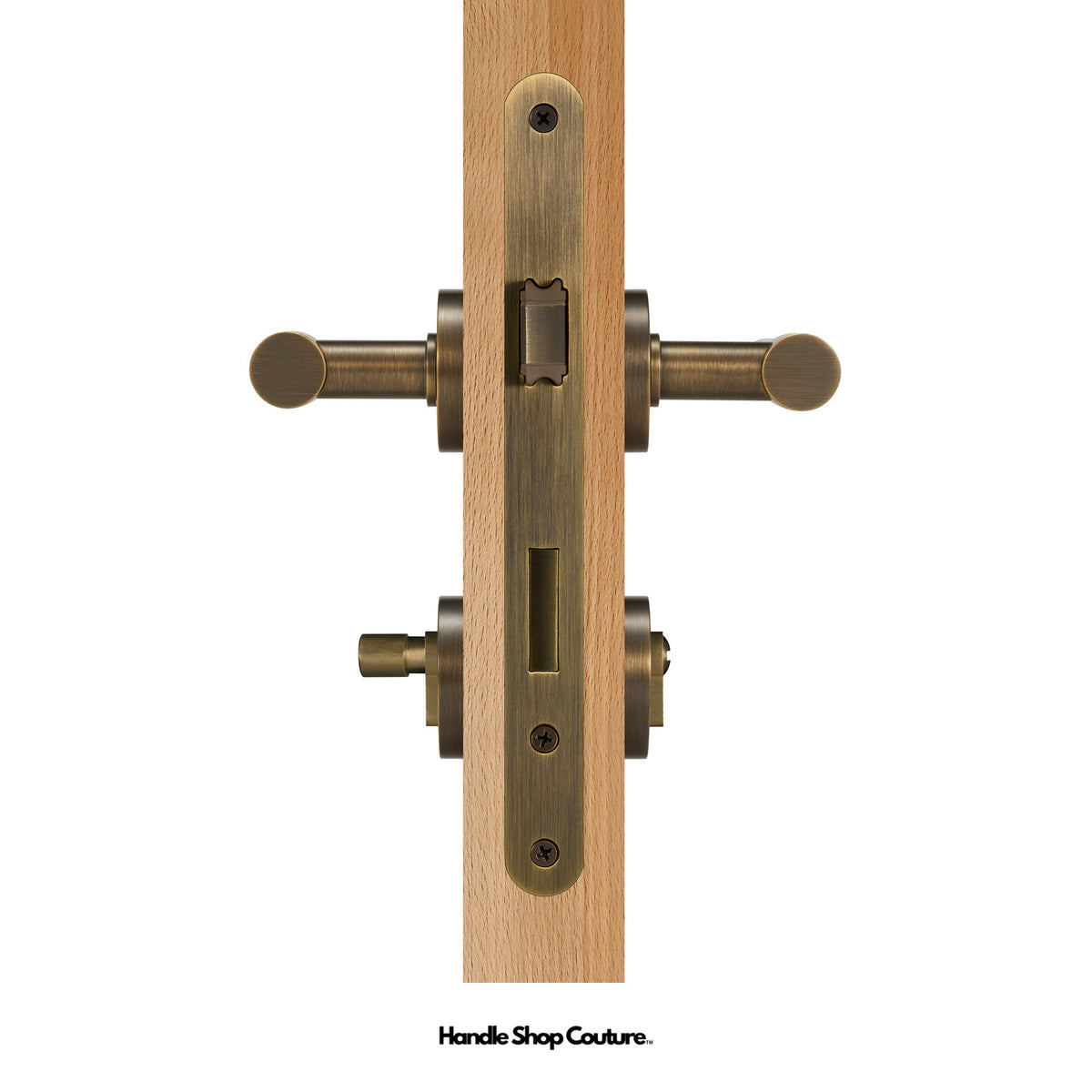 DELOS lever handle, Antique Brass, Privacy Set (Mortise Thumb Turn)