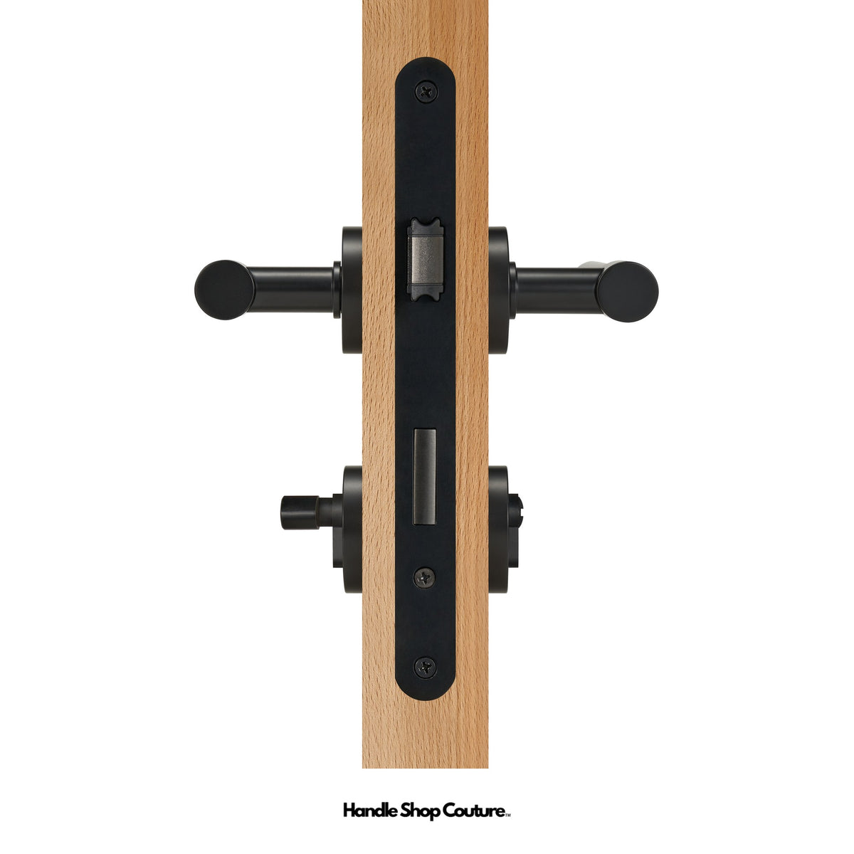DELOS lever handle, Matte Black, Privacy Set (Mortise Thumb Turn)