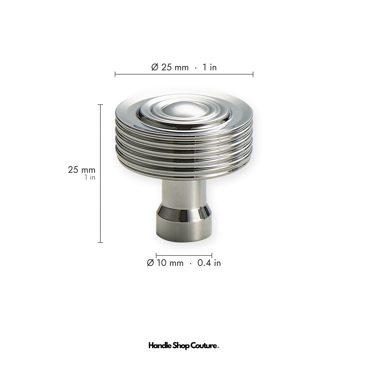 EPIDAVROS ribbed brass cabinet knob, 25mm diameter, Chrome