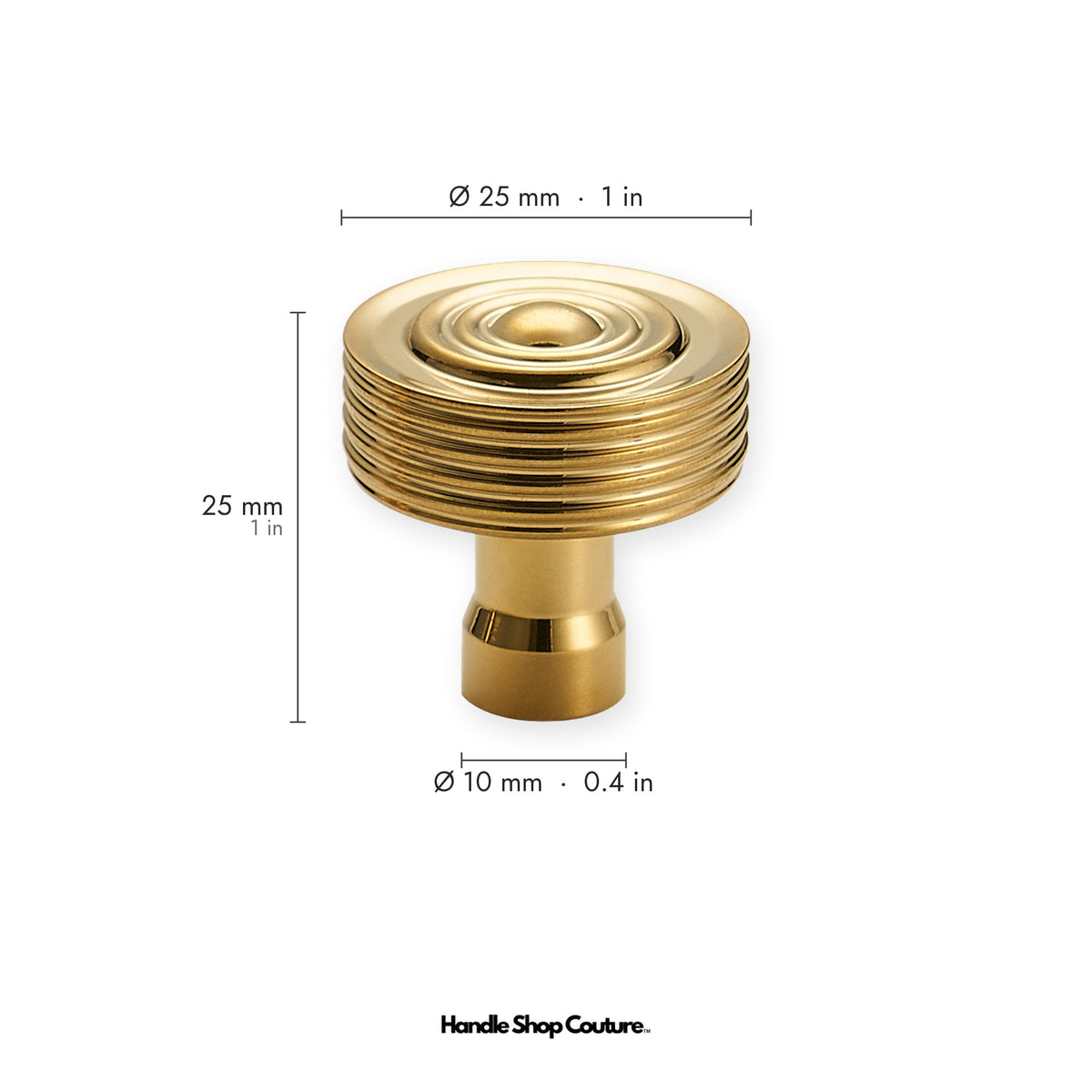 EPIDAVROS ribbed brass cabinet knob, 25mm diameter, Polished Gold