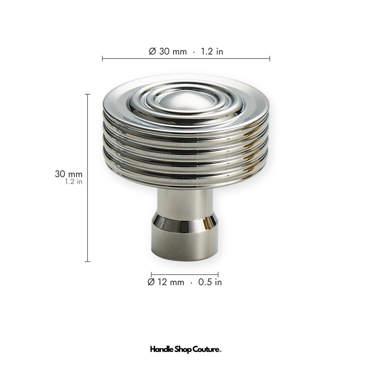 EPIDAVROS ribbed brass cabinet knob, 30mm diameter, Chrome