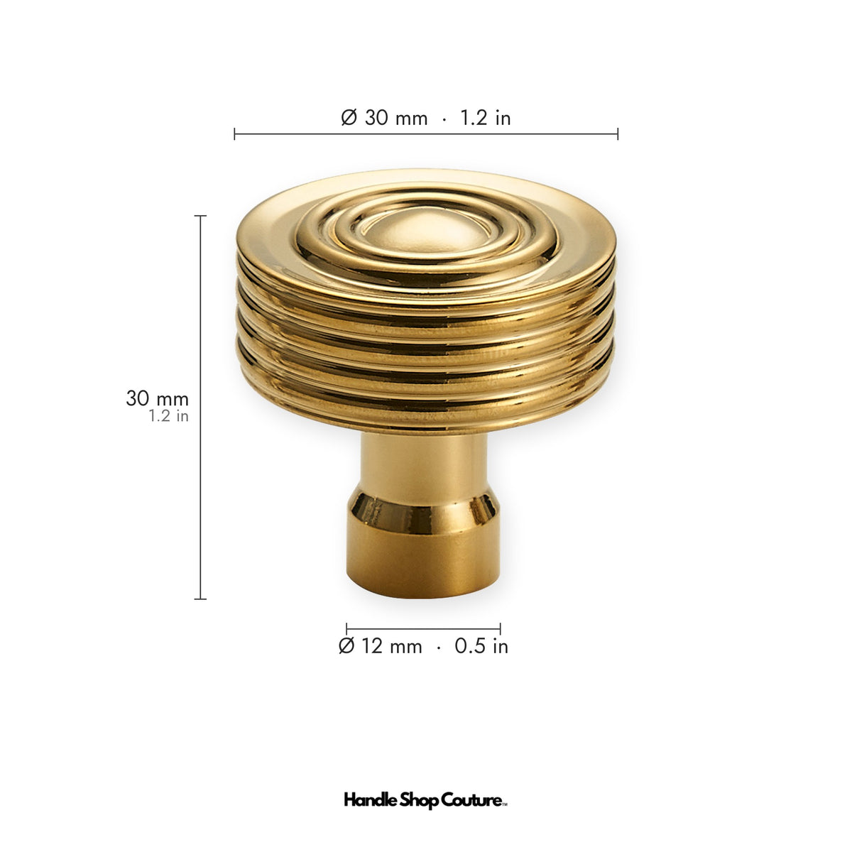 EPIDAVROS ribbed brass cabinet knob, 30mm diameter, Polished Gold