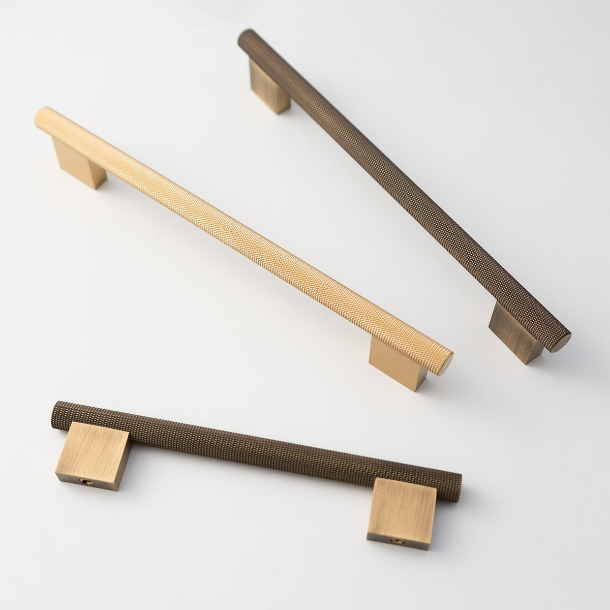 HELIOS knurled brass handles, Satin Brass and Antique Brass