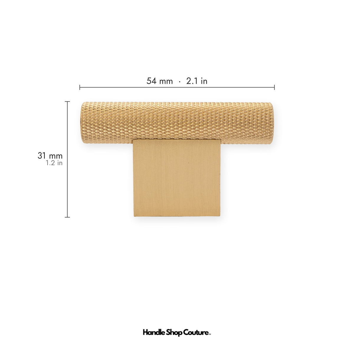 HELIOS knurled brass T-pull, 54mm long, Satin Brass